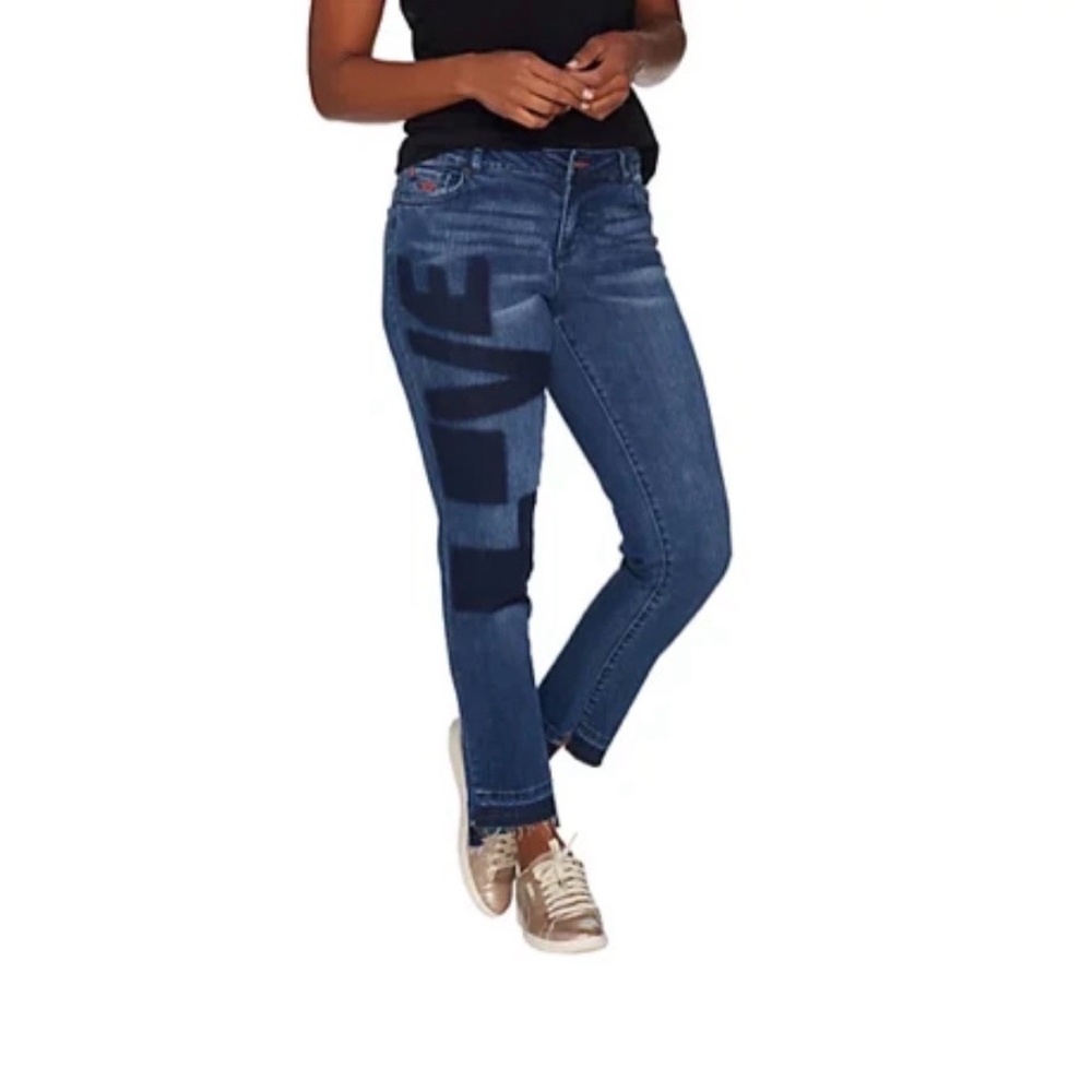 Peace Love World Dark Blue LOVE Cropped‎ Ankle Jeans Rough Hem